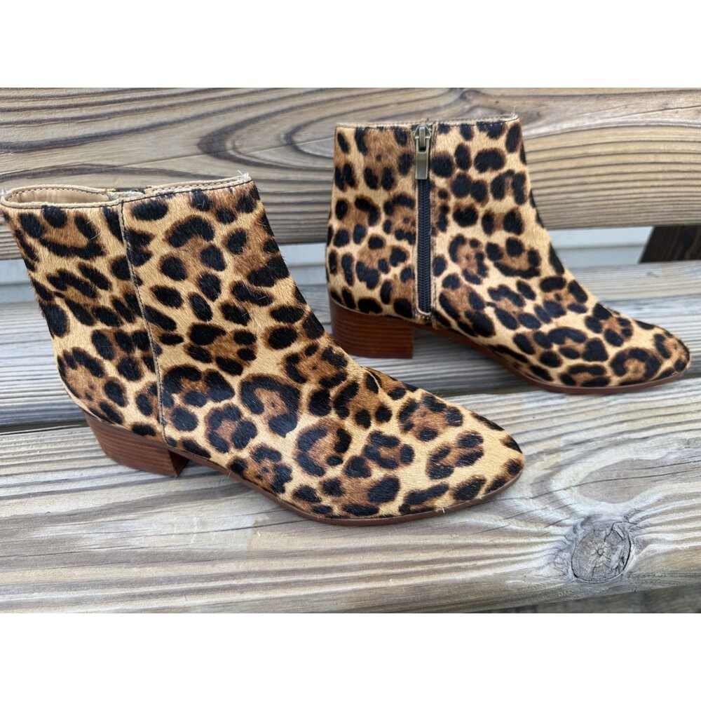 J Crew Walker Leopard Animal Print Calf Hair Leather Ankle Boots sz 7.5 $198